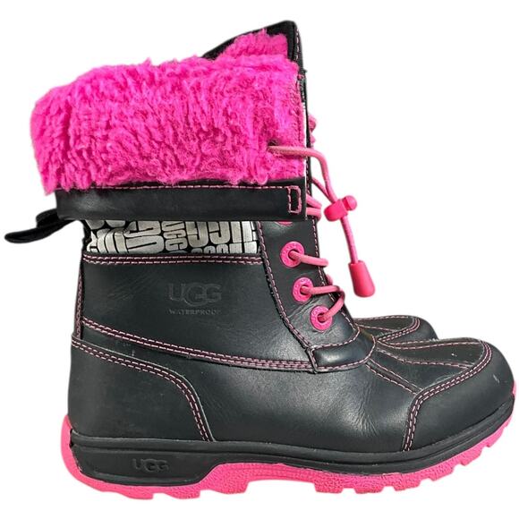 UGG Kids Waterproof Winter Boots Black Pink Fur Lined Lace Up Size 13 Outdoors - Picture 5 of 13